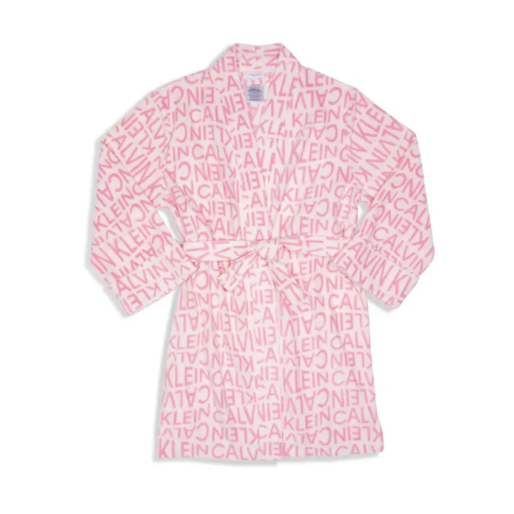 Calvin Klein Kids' Cozy Fleece Robe In Pink Calvin Wave, Size S​​​​​​​​​​​